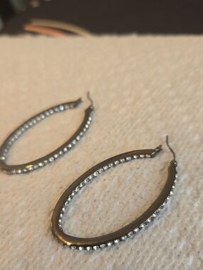 Oxidized Metal & Rhinestone Hoop Earrings By Joan Rivers
